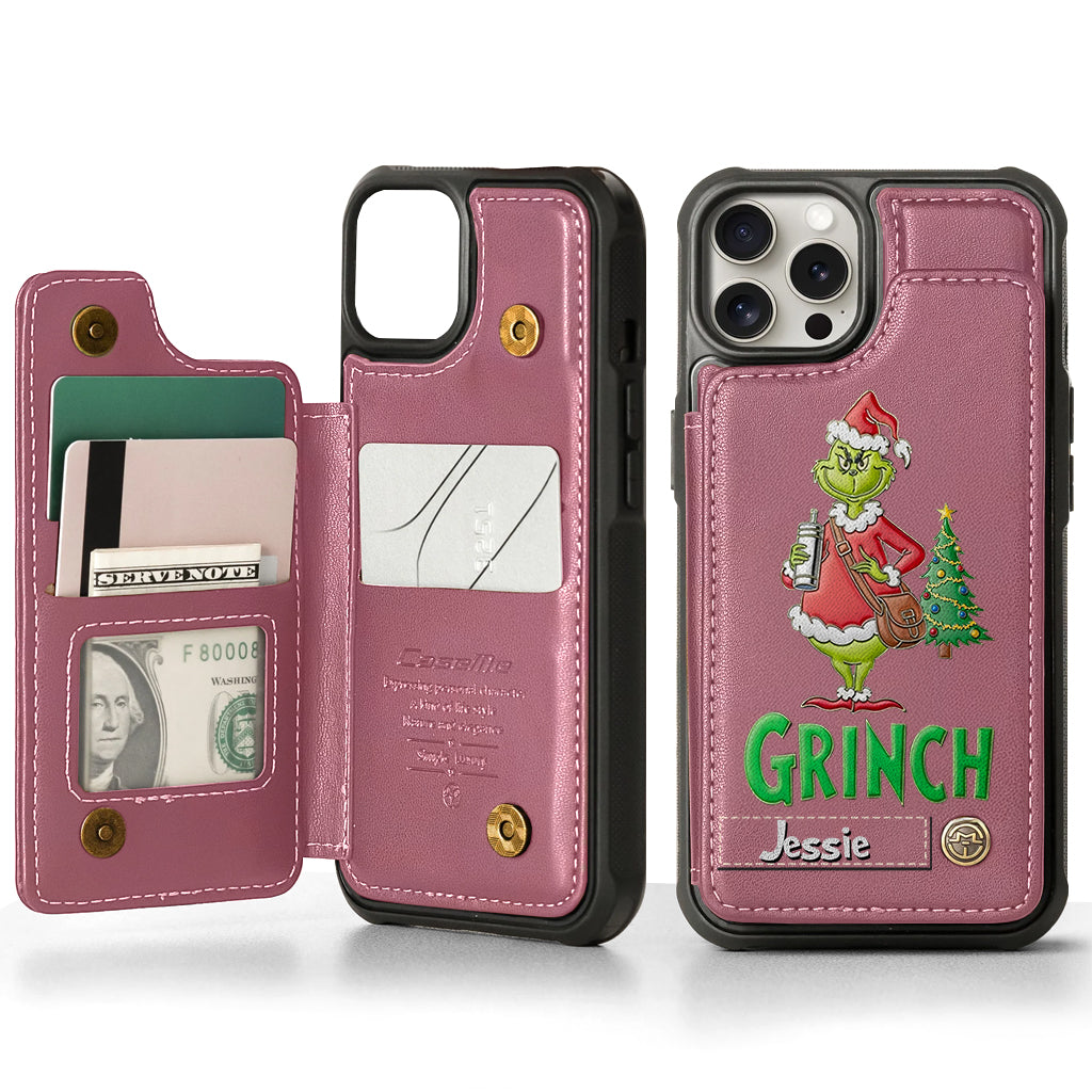 Joyeux Grinchmas - Étui portefeuille/téléphone personnalisé avec étole de Noël