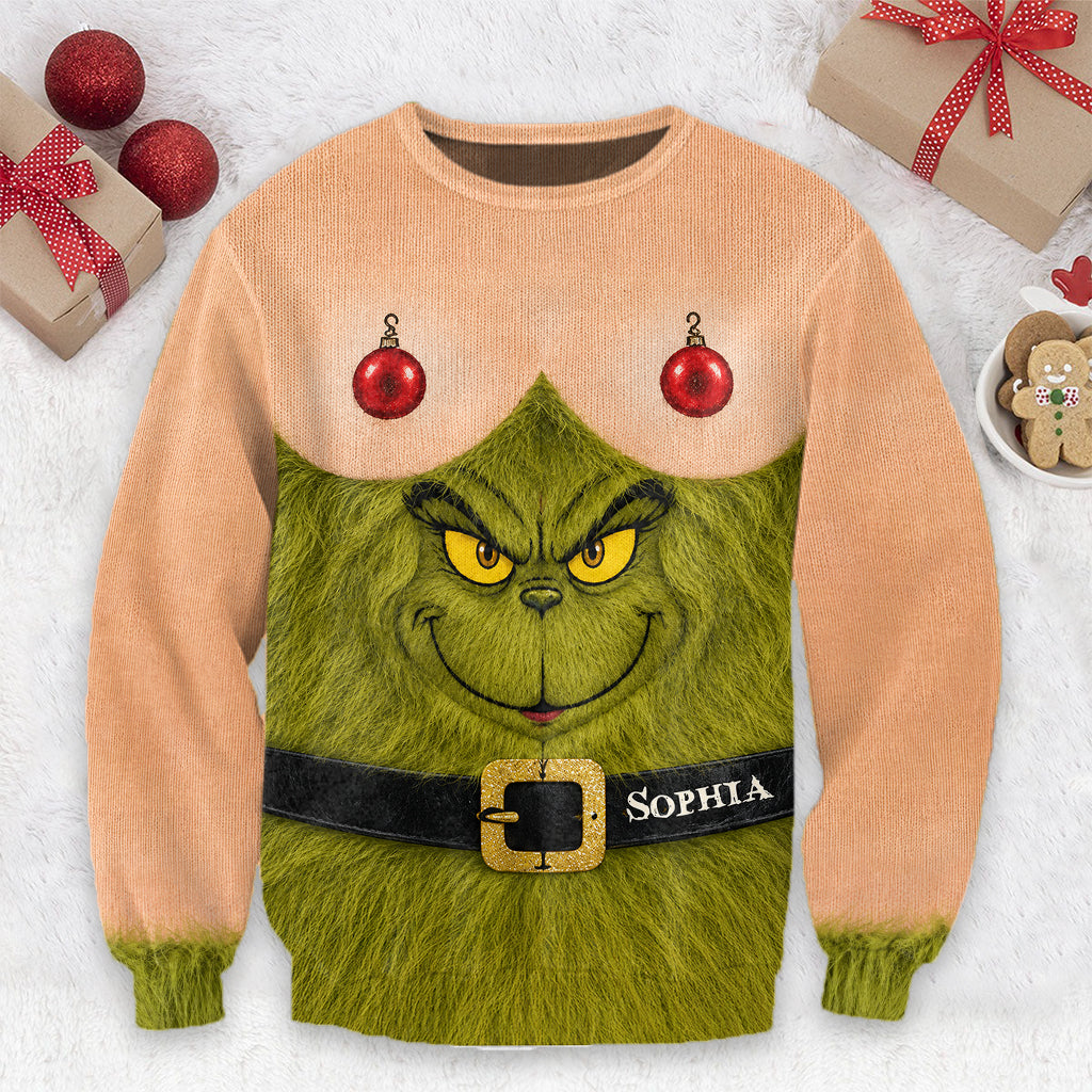 Funny Green Woman - Personalized Stole Christmas Ugly Sweater