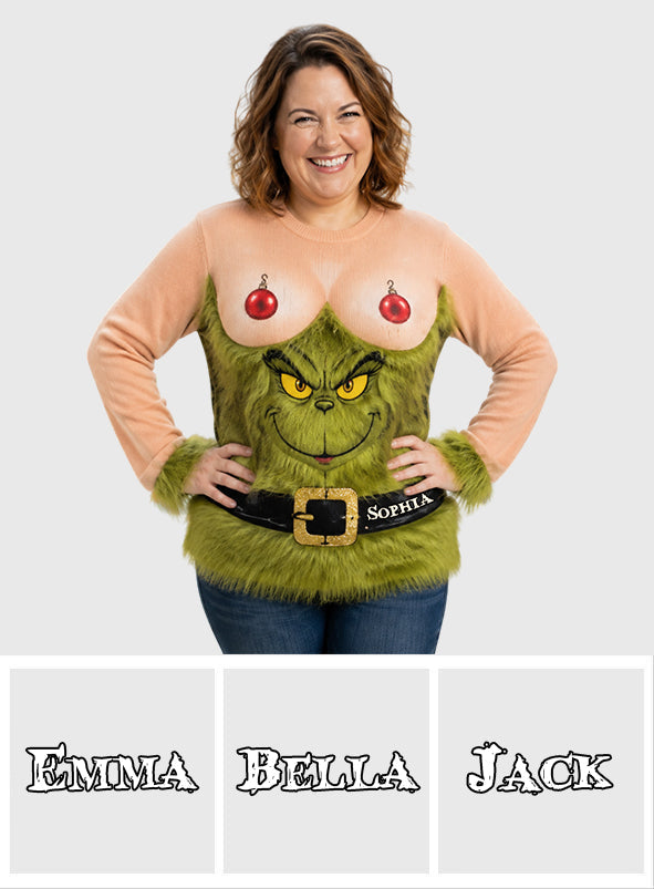 Funny Green Woman - Personalized Stole Christmas Ugly Sweater