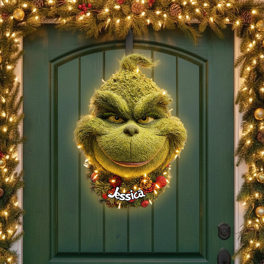 Couronne de Noël Grinchmas - Étole de Noël personnalisée avec enseigne lumineuse LED en acrylique