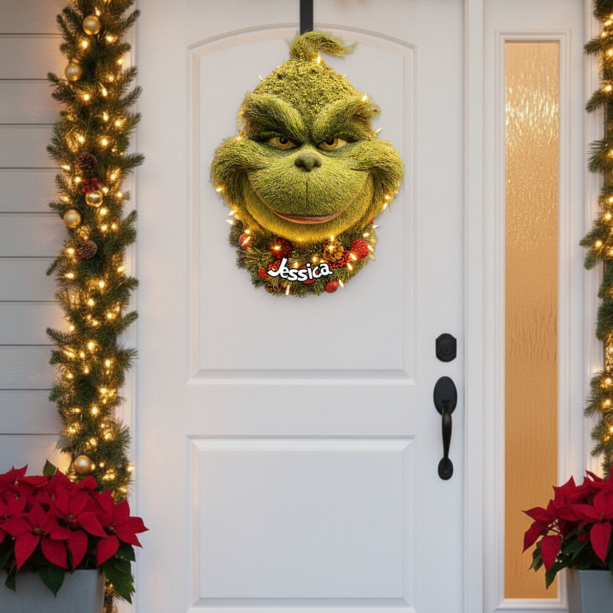 Couronne de Noël Grinchmas - Étole de Noël personnalisée avec enseigne lumineuse LED en acrylique