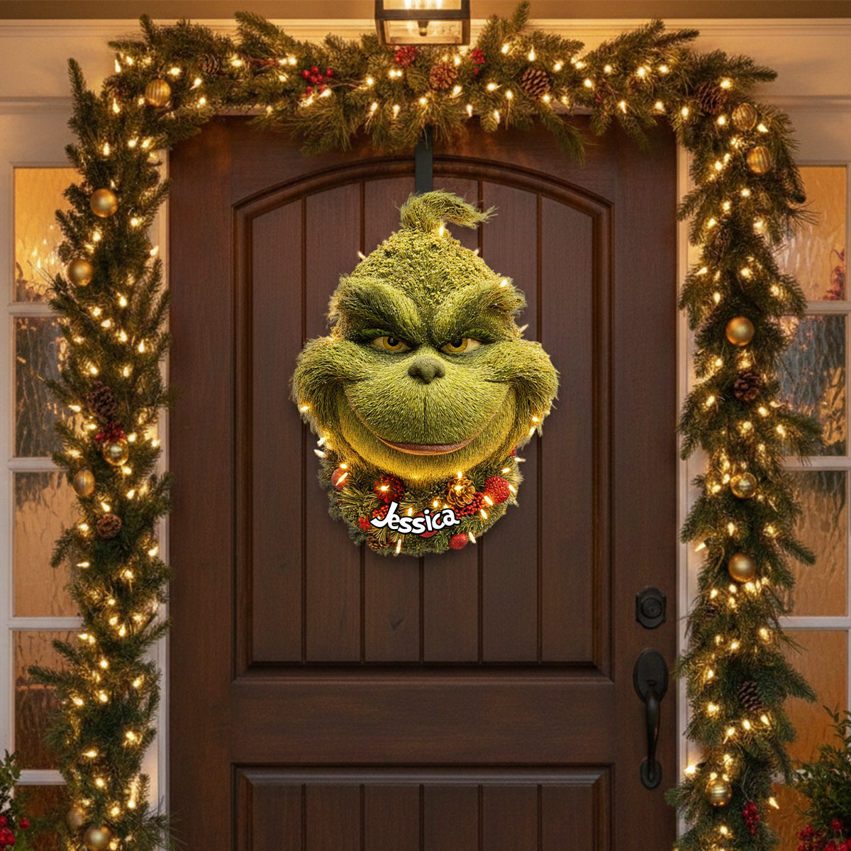 Couronne de Noël Grinchmas - Étole de Noël personnalisée avec enseigne lumineuse LED en acrylique