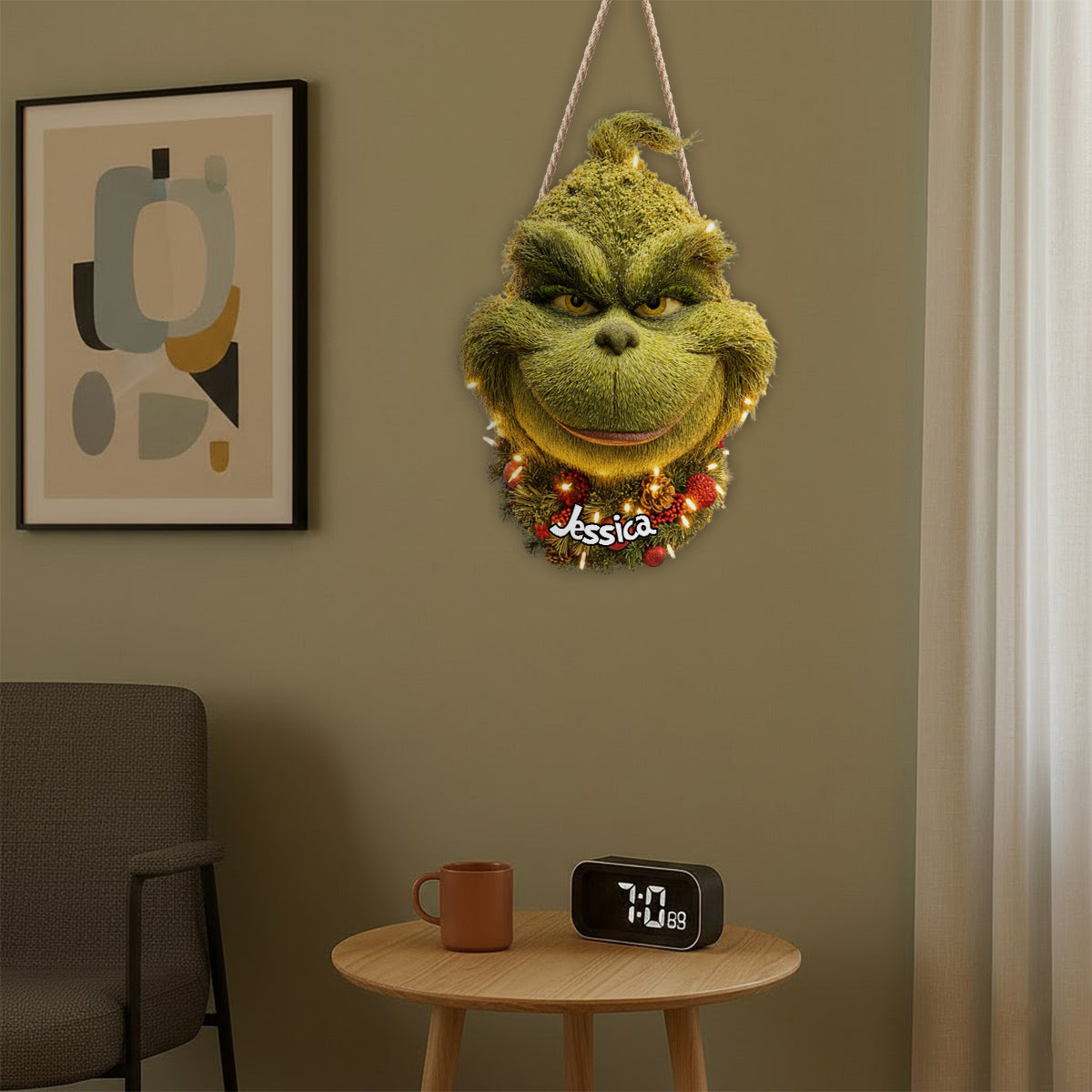 Couronne de Noël Grinchmas - Étole de Noël personnalisée avec enseigne lumineuse LED en acrylique