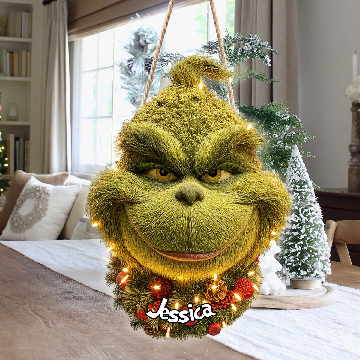 Couronne de Noël Grinchmas - Étole de Noël personnalisée avec enseigne lumineuse LED en acrylique
