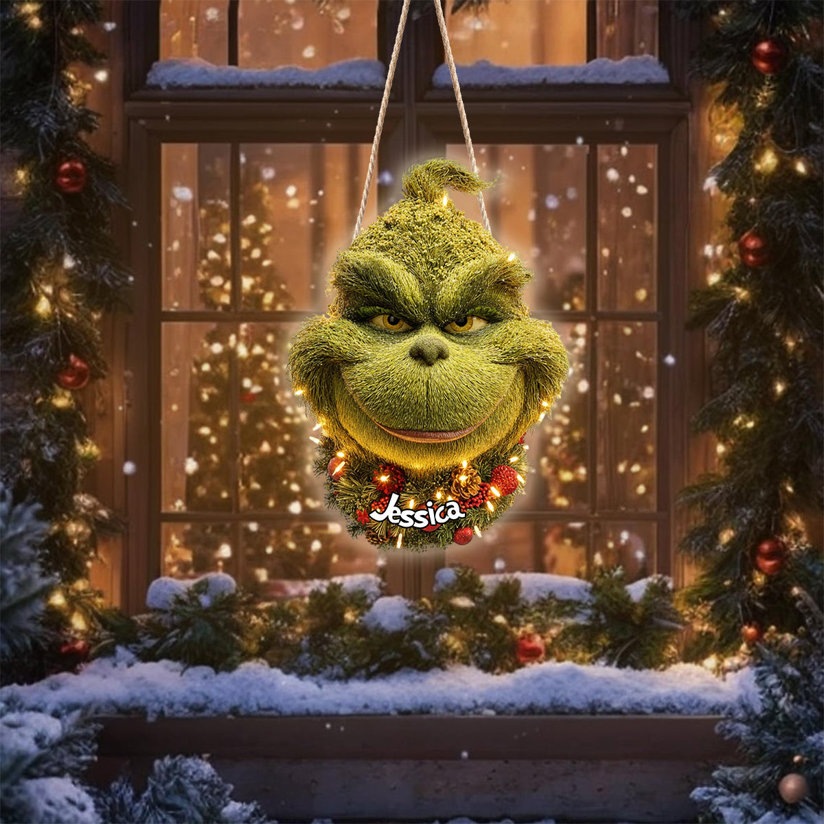 Couronne de Noël Grinchmas - Étole de Noël personnalisée avec enseigne lumineuse LED en acrylique