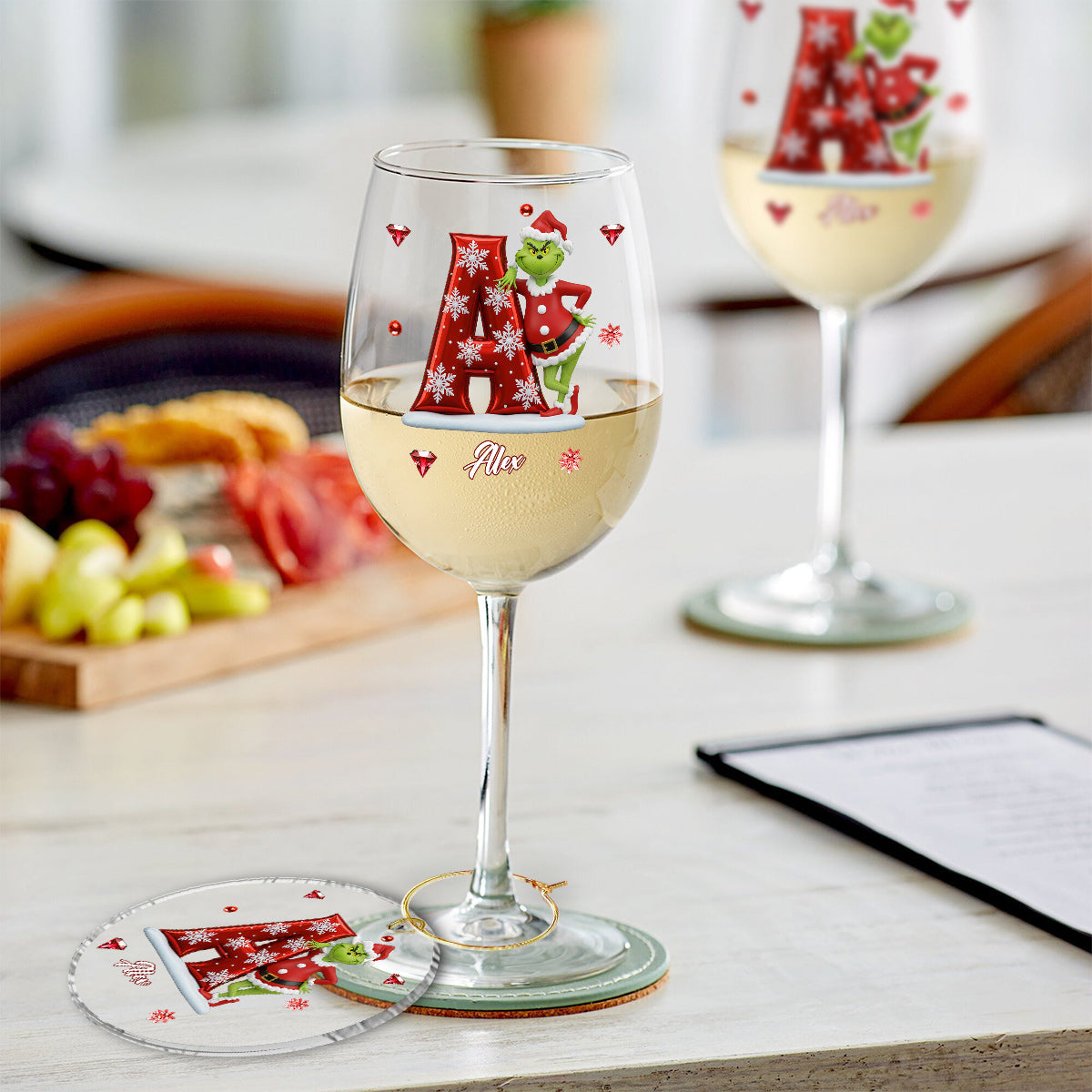 Joyeux Noël - Verre à vin de Noël personnalisé avec étole et longue tige