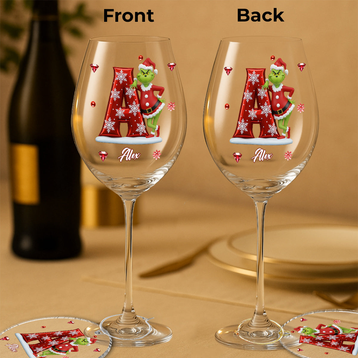 Joyeux Noël - Verre à vin de Noël personnalisé avec étole et longue tige