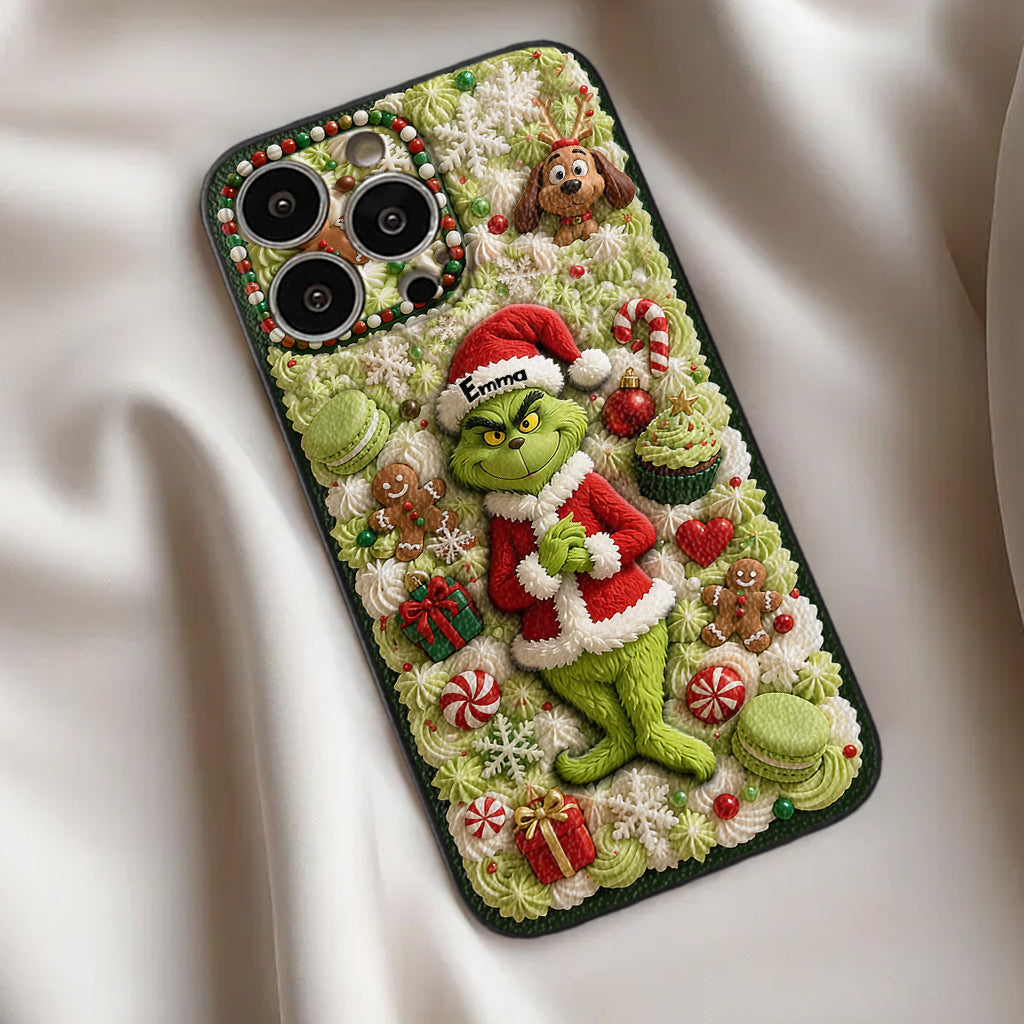 Christmas Green Character - Personalized Stole Christmas 3D Embossed Leather Phone Case