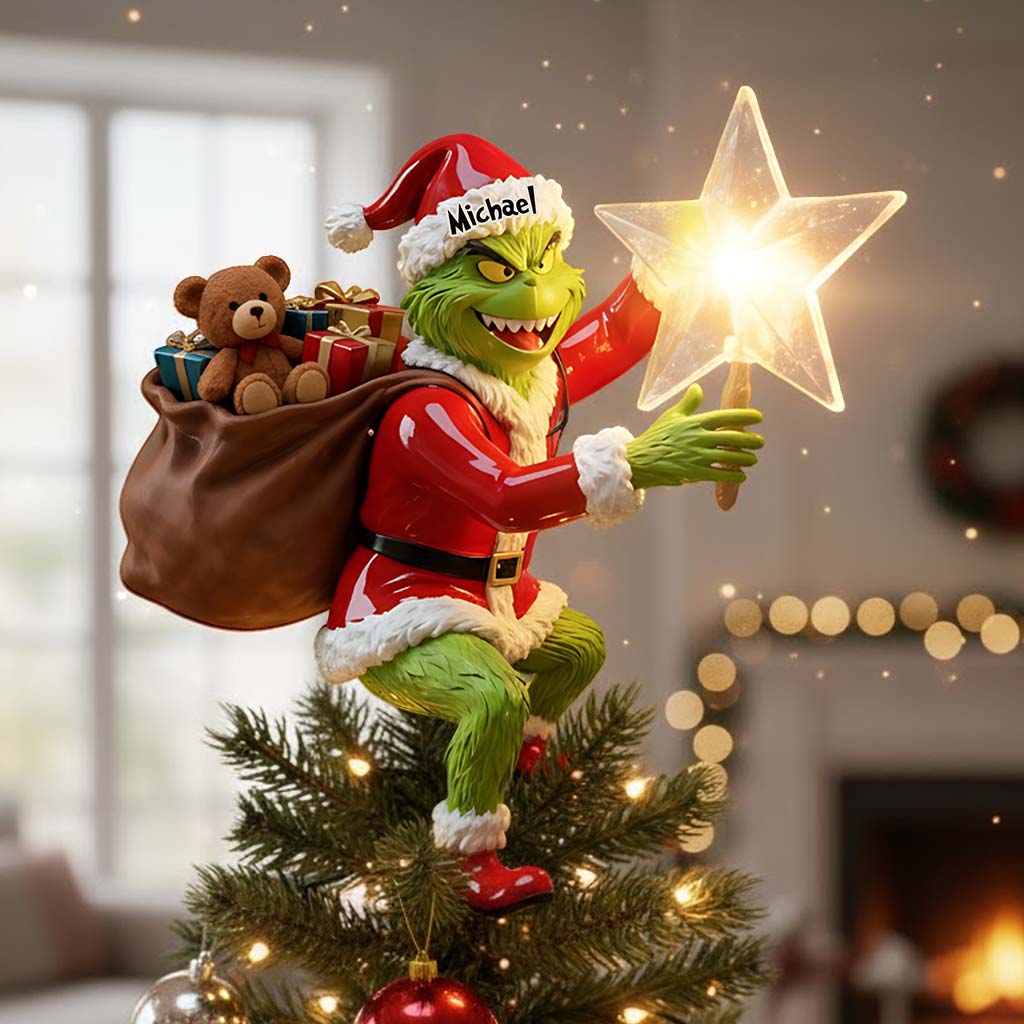 Joyeux Grinchmas - Étole de Noël personnalisée avec guirlande lumineuse LED pour sapin de Noël