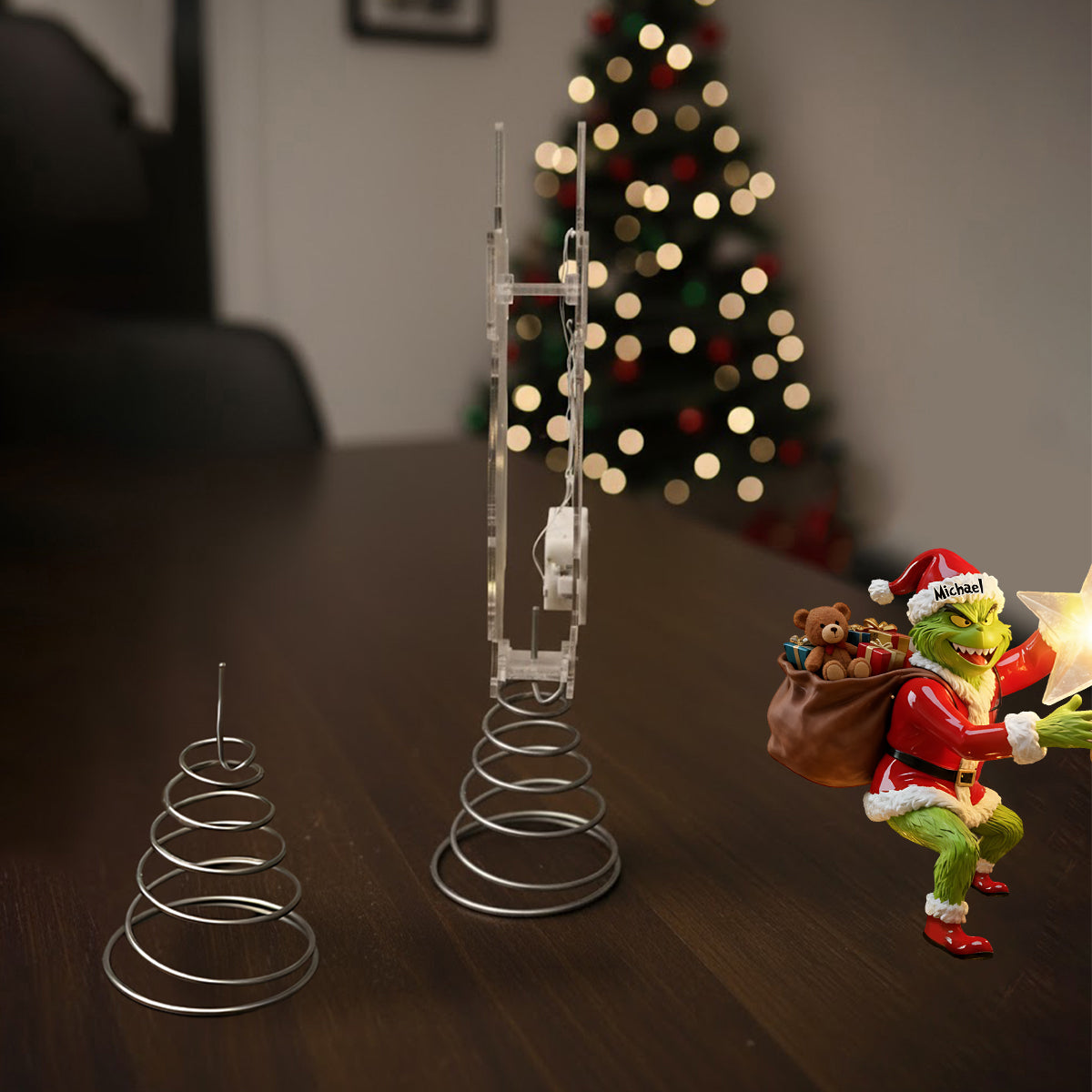 Joyeux Grinchmas - Étole de Noël personnalisée avec guirlande lumineuse LED pour sapin de Noël