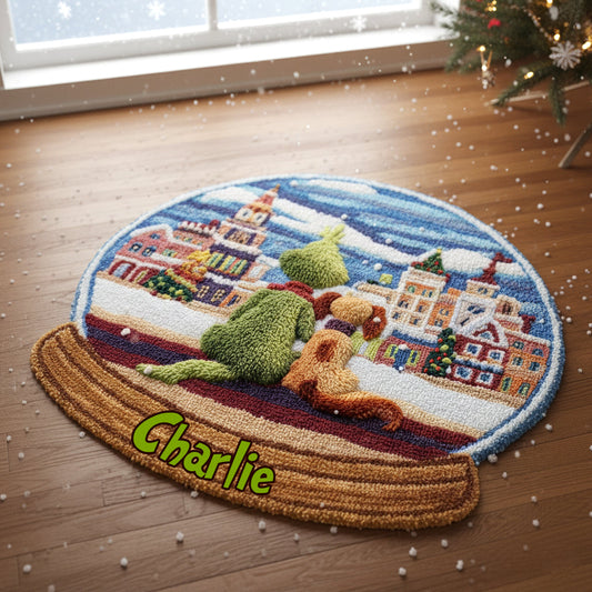 Monstre Vert avec Chien - Étole de Noël personnalisée Tapis touffeté antidérapant
