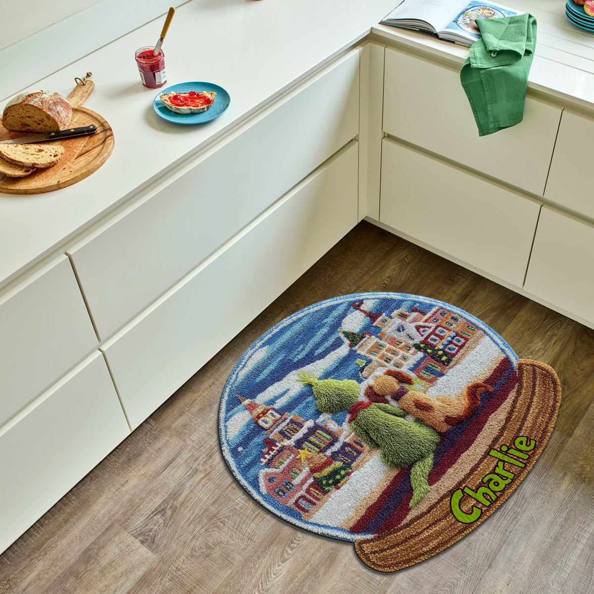 Monstre Vert avec Chien - Étole de Noël personnalisée Tapis touffeté antidérapant