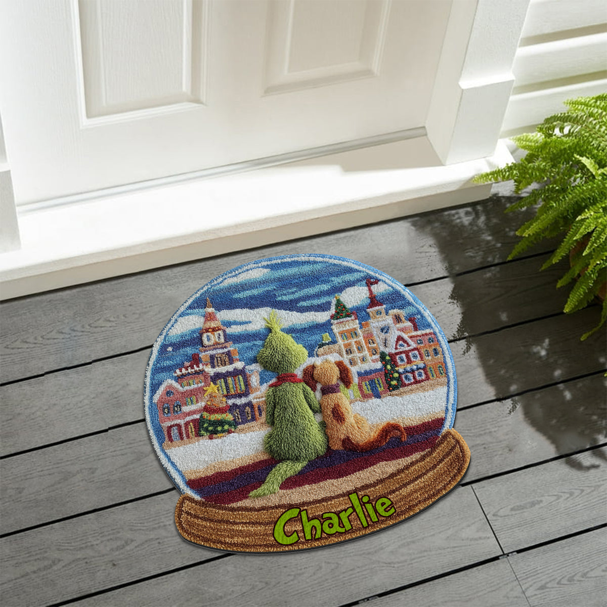 Monstre Vert avec Chien - Étole de Noël personnalisée Tapis touffeté antidérapant