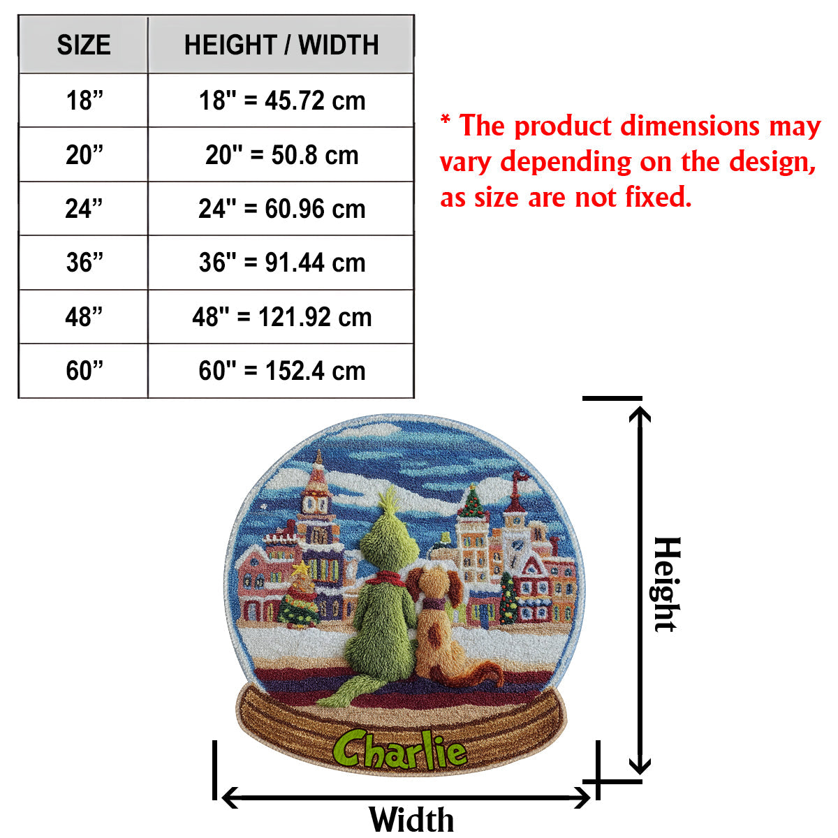 Monstre Vert avec Chien - Étole de Noël personnalisée Tapis touffeté antidérapant