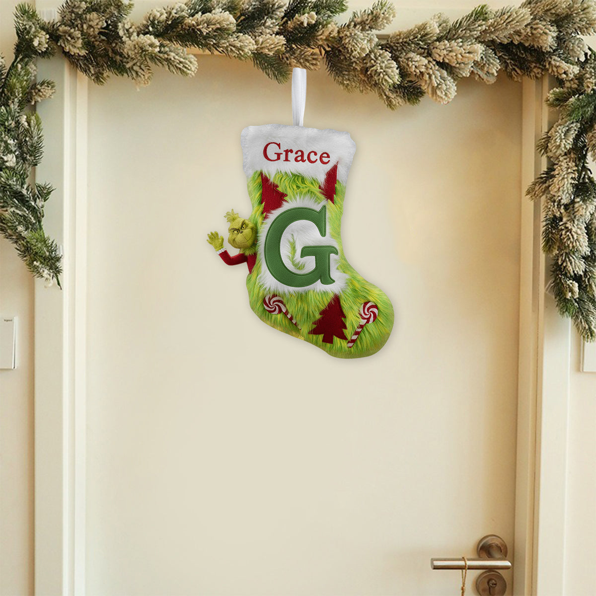 Chaussette de Noël Green Furry - Étole personnalisée en forme de chaussette de Noël