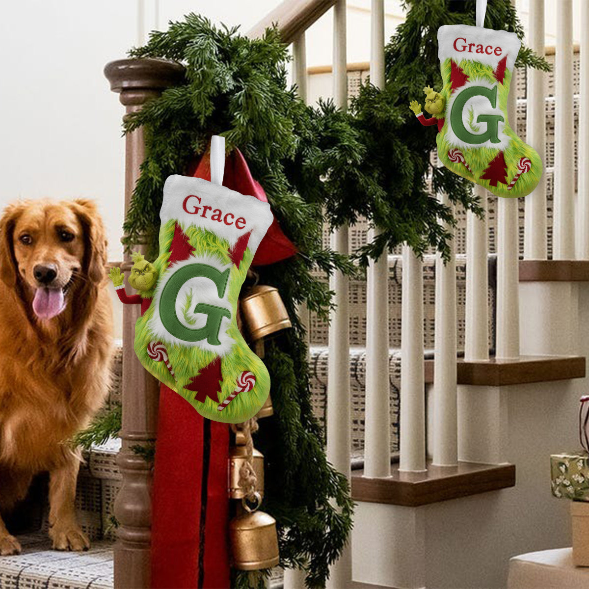 Chaussette de Noël Green Furry - Étole personnalisée en forme de chaussette de Noël