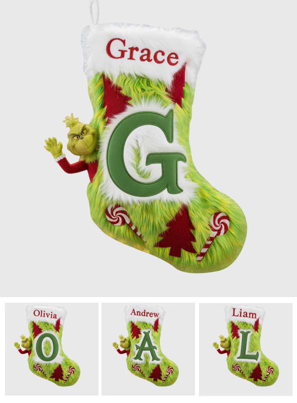 Chaussette de Noël Green Furry - Étole personnalisée en forme de chaussette de Noël