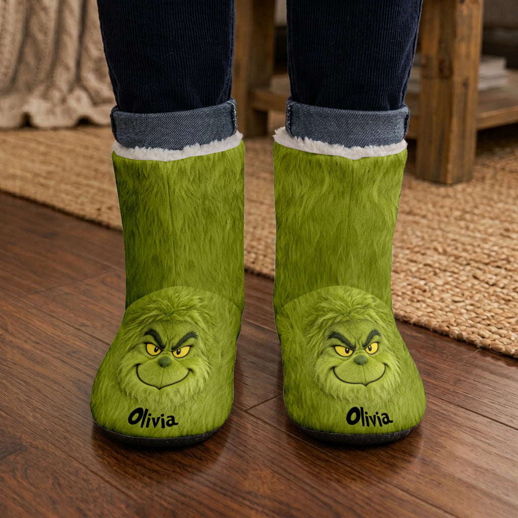 Merry Grinchmas - Personalized Stole Christmas Faux Fur Boot Slippers