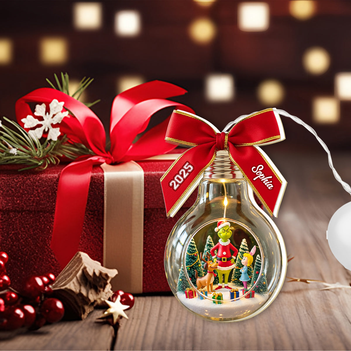 Joyeux Grinchmas - Étole de Noël personnalisée avec lumière LED