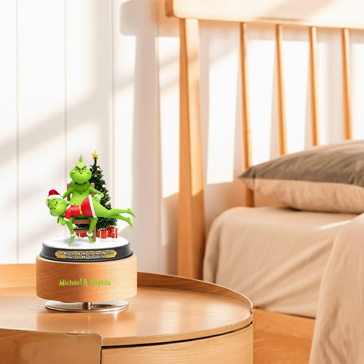 Couple Grinchmas - Étole de Noël personnalisée Plaque musicale rotative