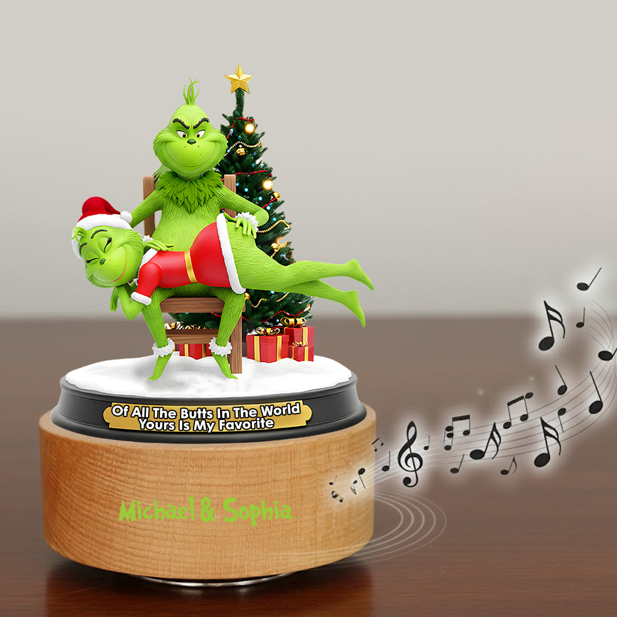 Couple Grinchmas - Étole de Noël personnalisée Plaque musicale rotative
