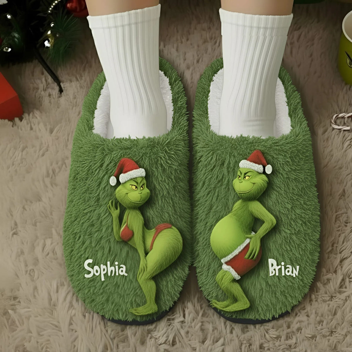 Le film Green Monster Christmas - Chaussons de Noël personnalisés avec étole