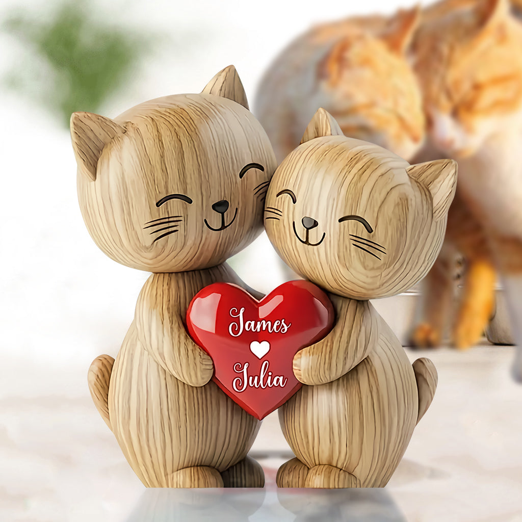 Couple de chats mignons - Plaque acrylique personnalisée en forme de chat
