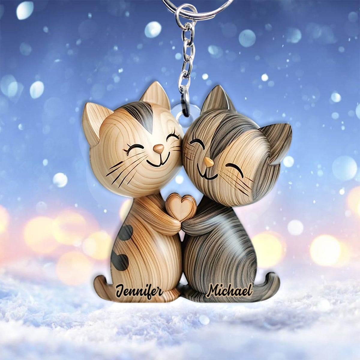 Couple de chats mignons - Porte-clés chat personnalisé