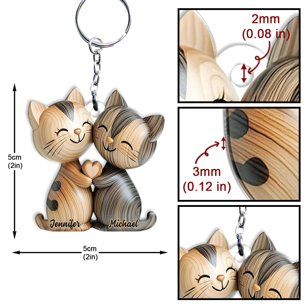 Couple de chats mignons - Porte-clés chat personnalisé