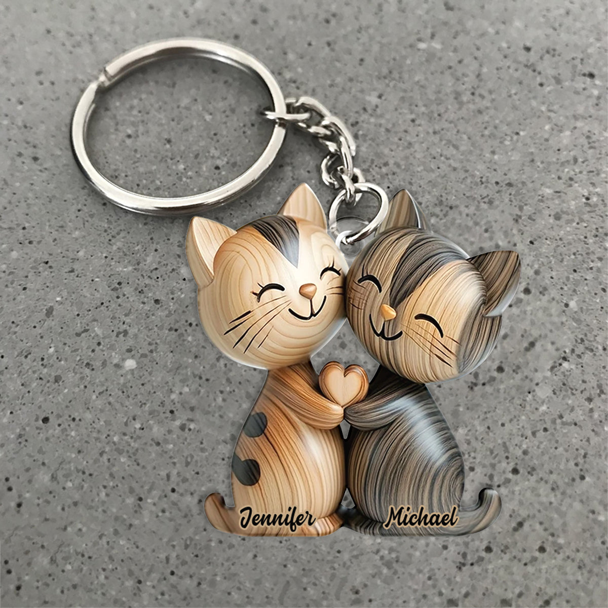 Couple de chats mignons - Porte-clés chat personnalisé