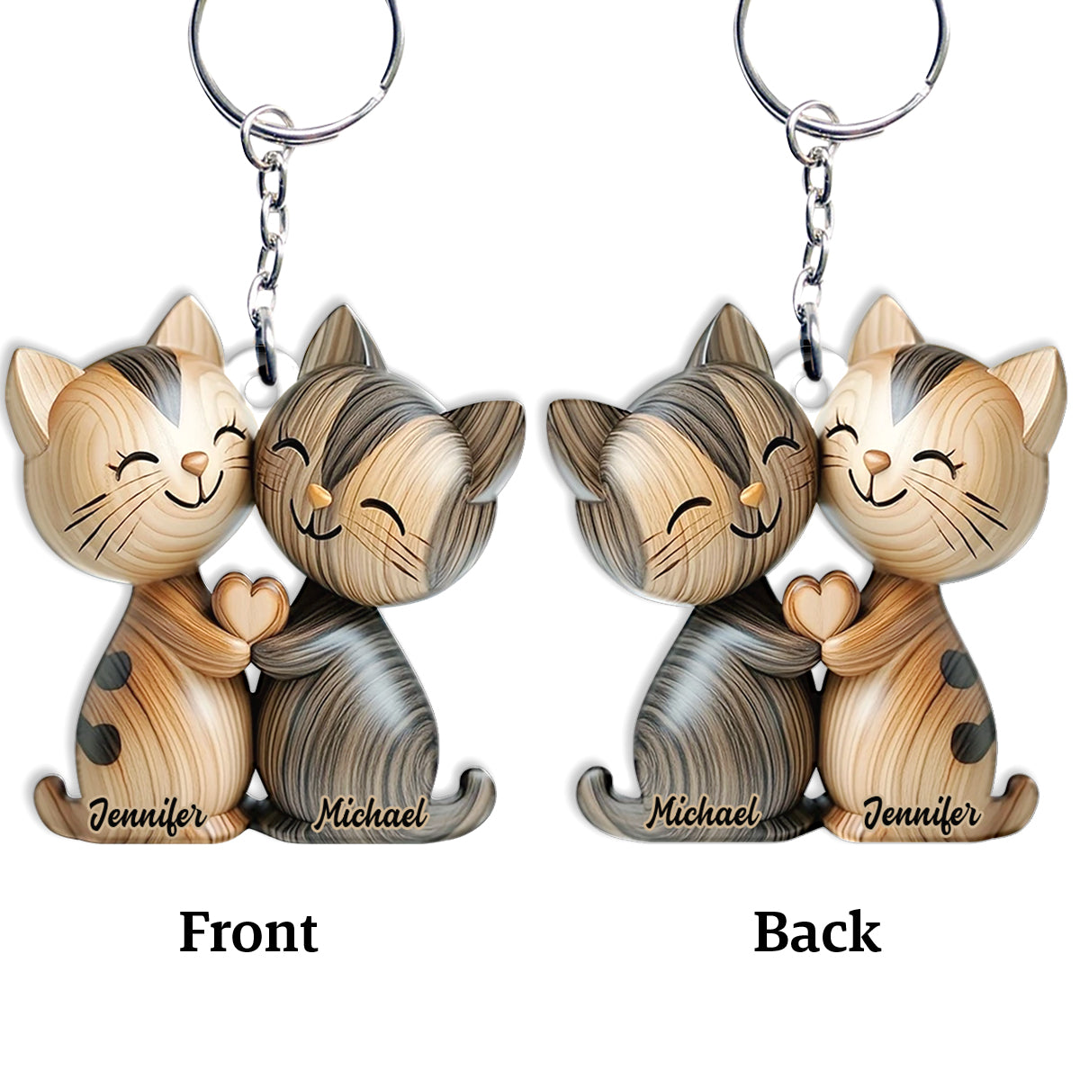 Couple de chats mignons - Porte-clés chat personnalisé