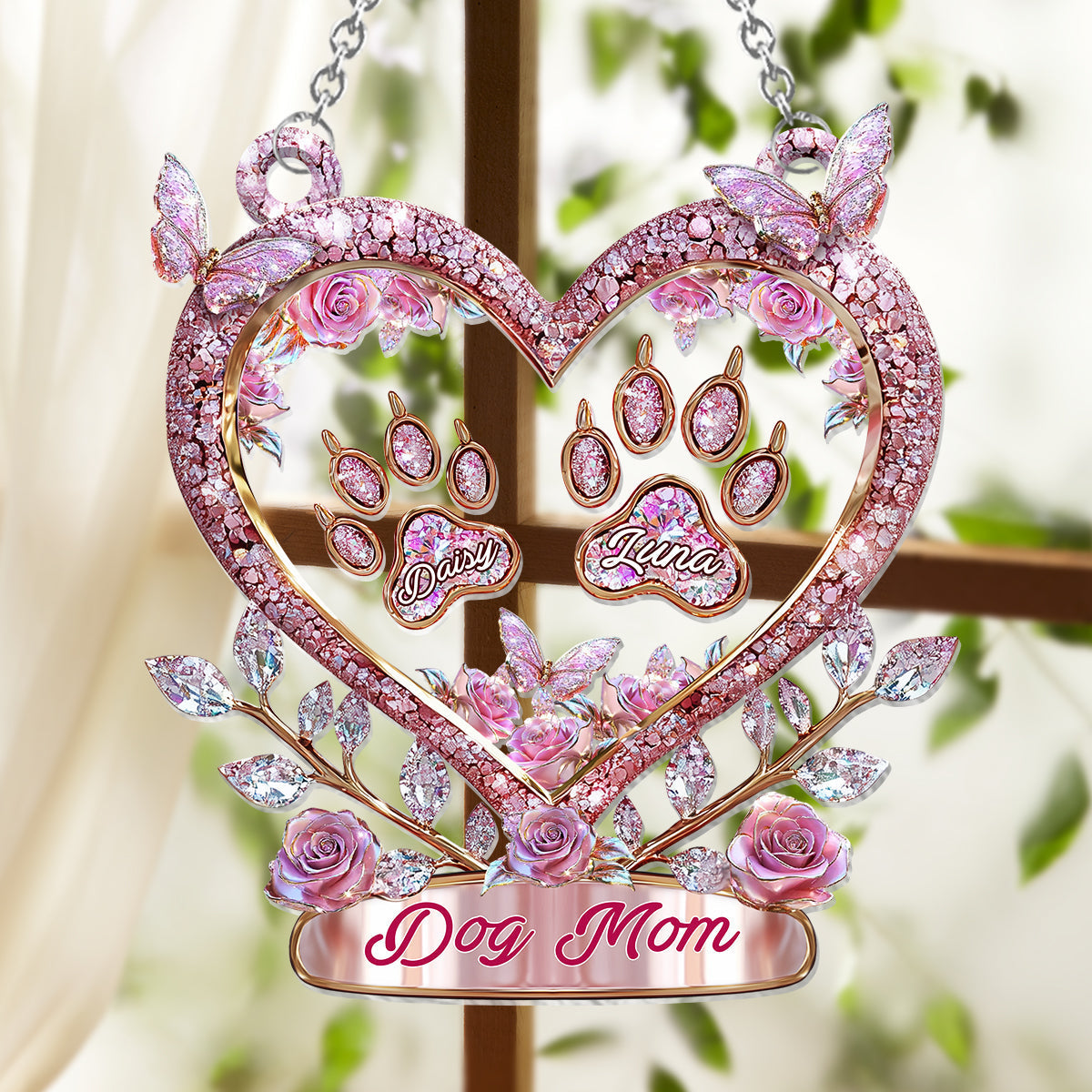 Fur Mama - Décoration attrape-soleil personnalisée pour fenêtre en forme de chien 