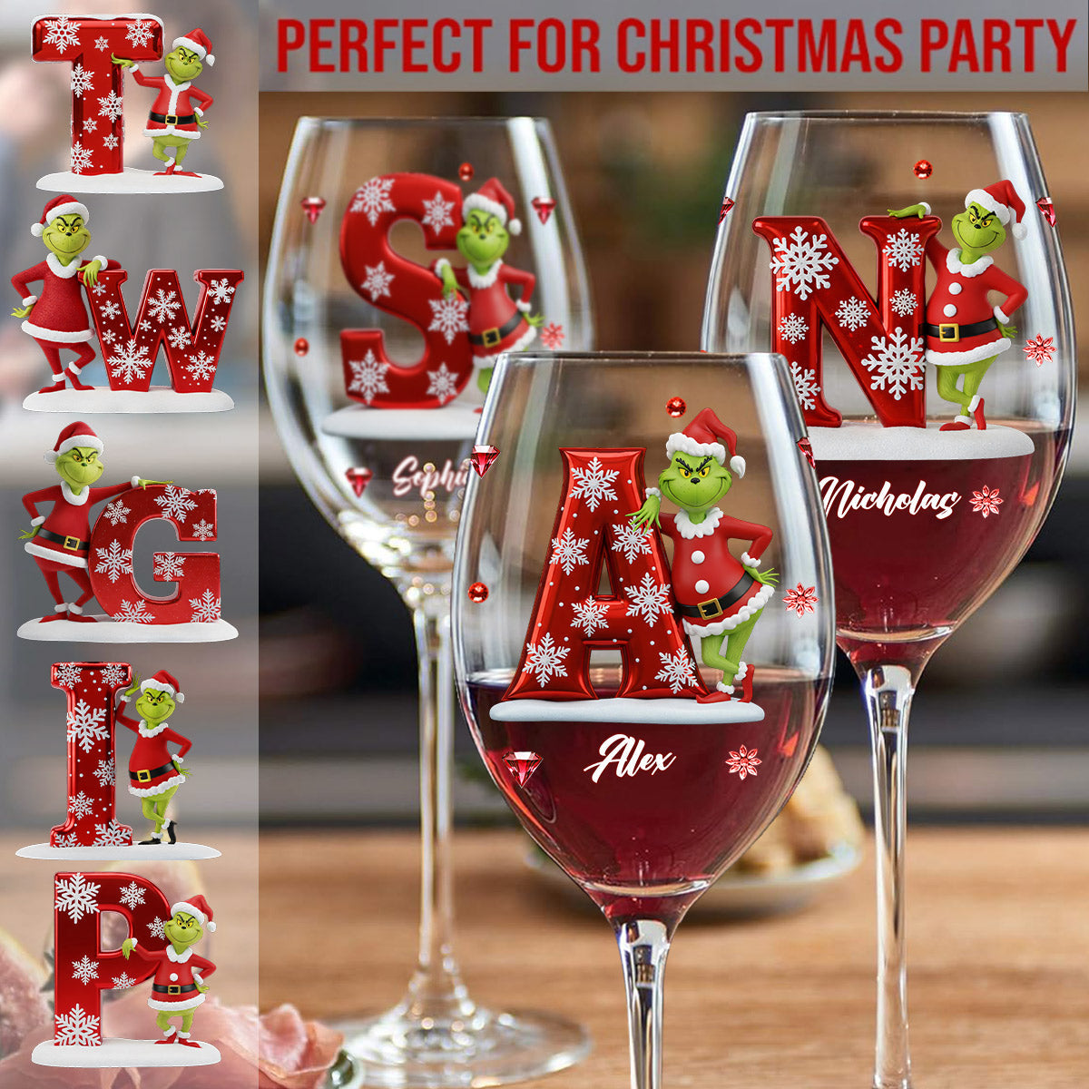 Joyeux Noël - Verre à vin de Noël personnalisé avec étole et longue tige