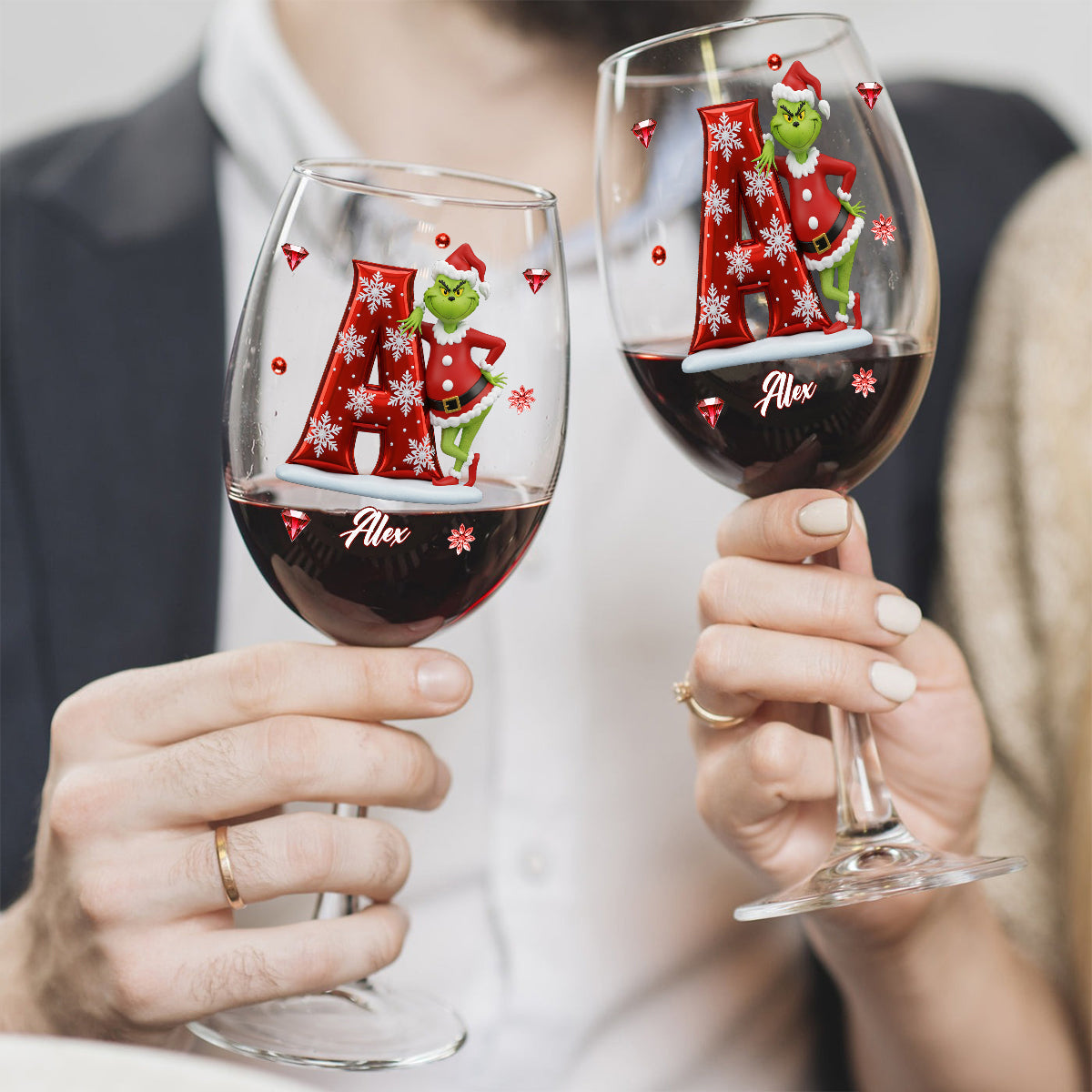 Joyeux Noël - Verre à vin de Noël personnalisé avec étole et longue tige