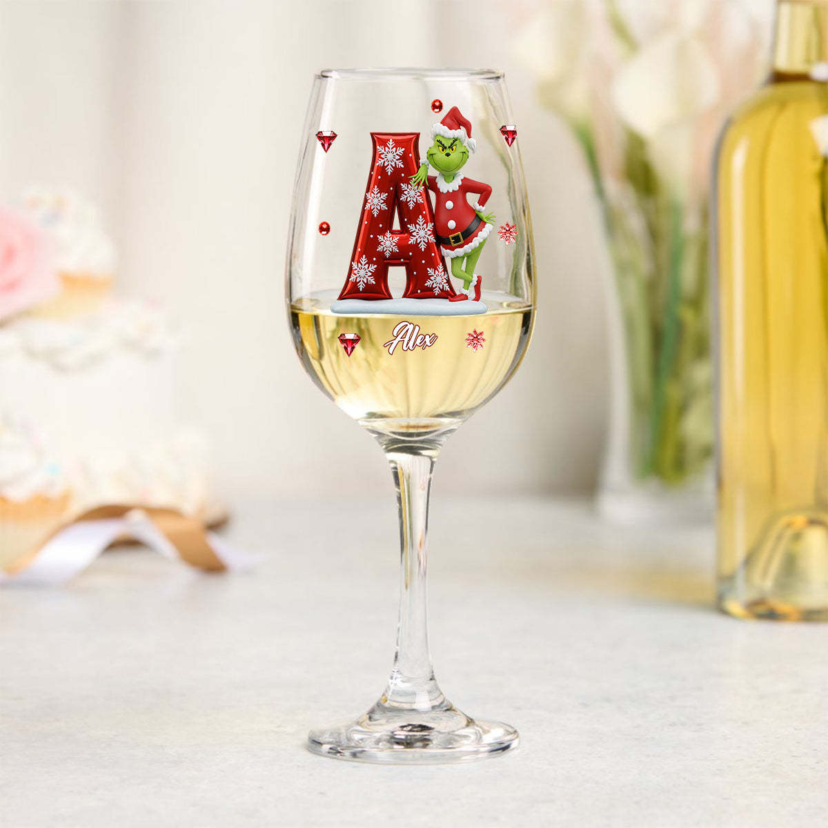 Joyeux Noël - Verre à vin de Noël personnalisé avec étole et longue tige