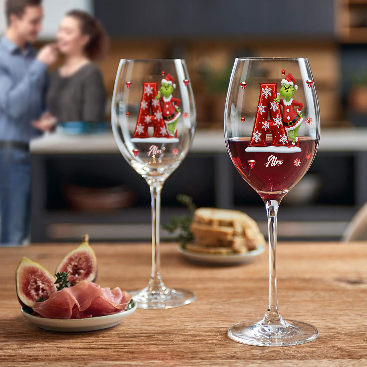 Joyeux Noël - Verre à vin de Noël personnalisé avec étole et longue tige