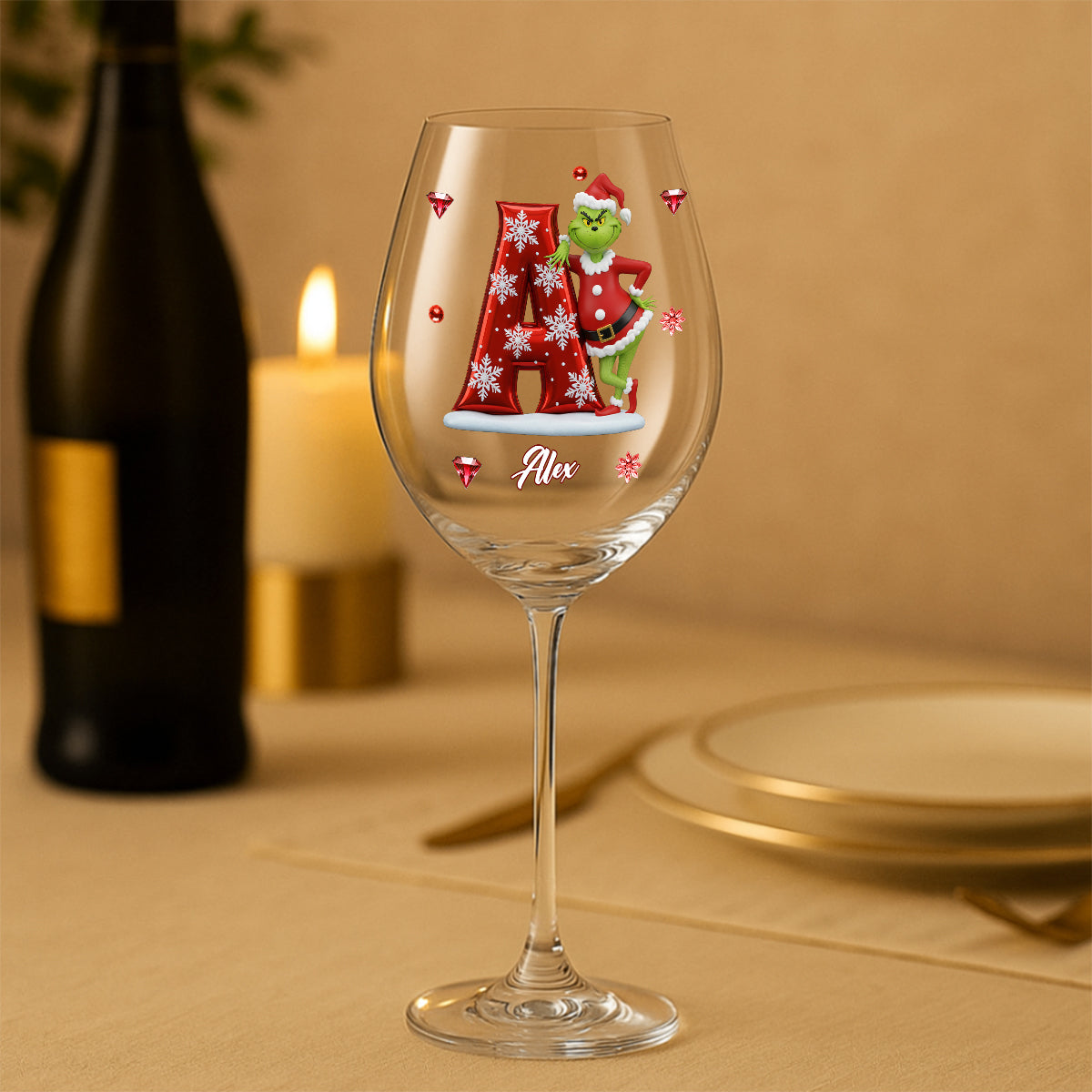 Joyeux Noël - Verre à vin de Noël personnalisé avec étole et longue tige