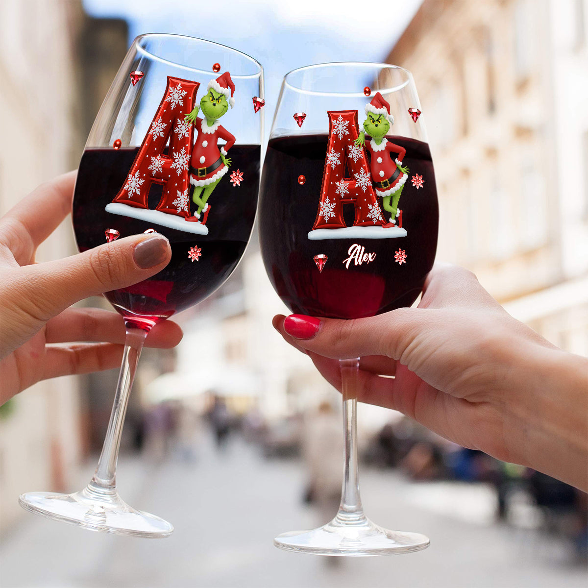 Joyeux Noël - Verre à vin de Noël personnalisé avec étole et longue tige