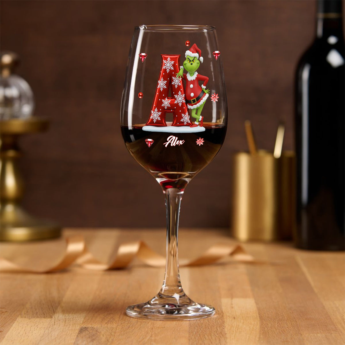 Joyeux Noël - Verre à vin de Noël personnalisé avec étole et longue tige