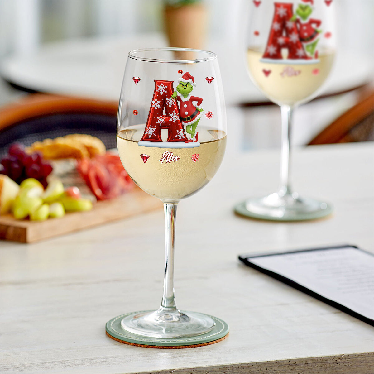 Joyeux Noël - Verre à vin de Noël personnalisé avec étole et longue tige