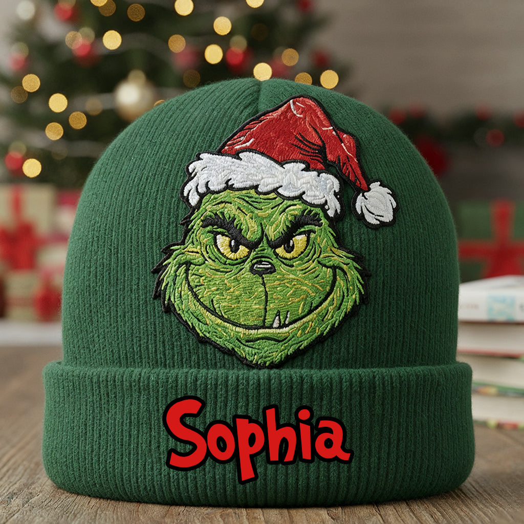 Merry Grinchmas - Personalized Stole Christmas Beanie Hat With Patches
