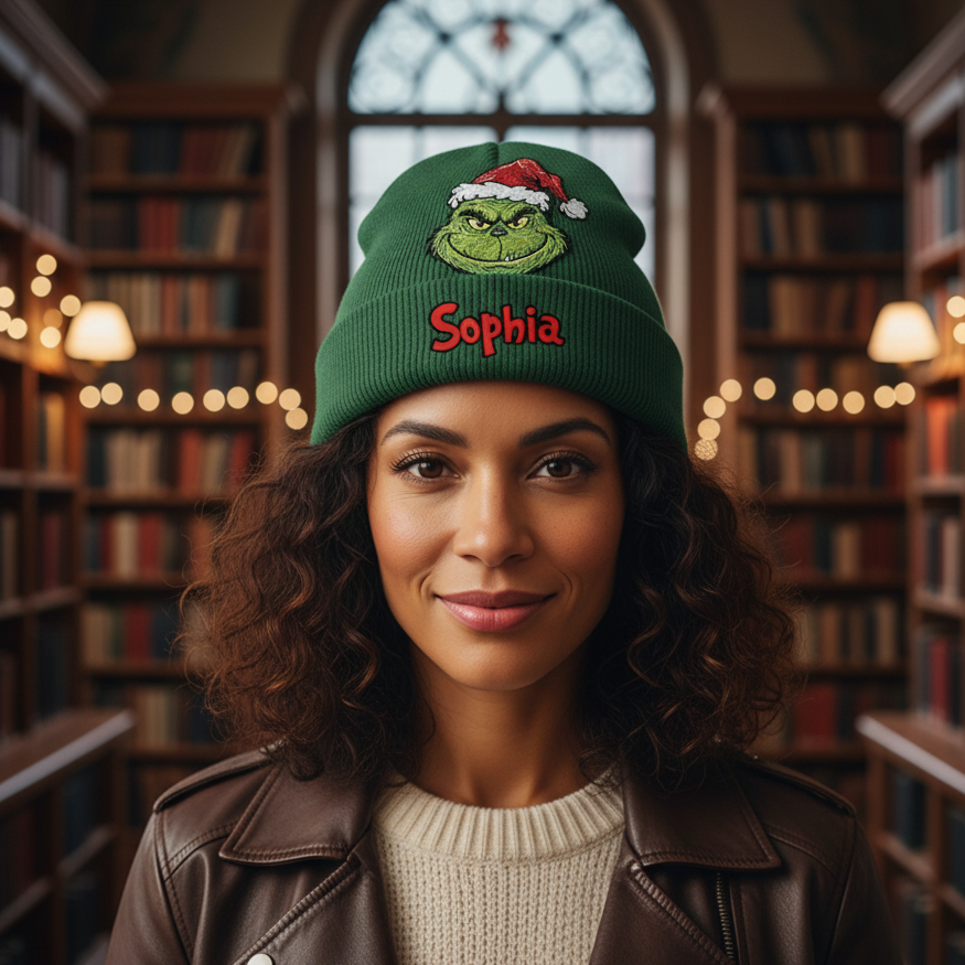 Merry Grinchmas - Personalized Stole Christmas Beanie Hat With Patches