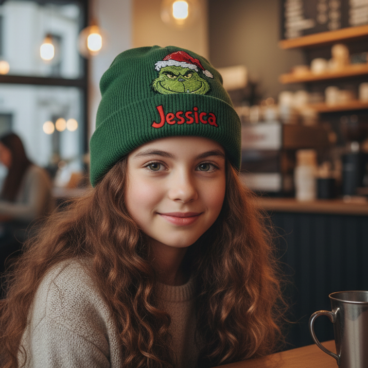 Merry Grinchmas - Personalized Stole Christmas Beanie Hat With Patches