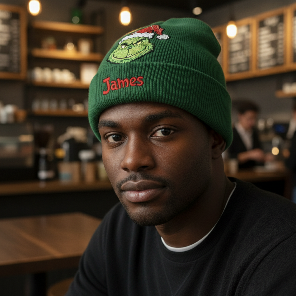 Merry Grinchmas - Personalized Stole Christmas Beanie Hat With Patches