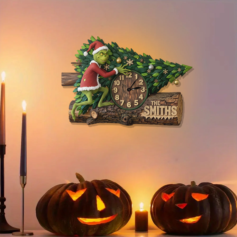 Horloge murale lumineuse LED personnalisée « Vol du sapin et du temps »