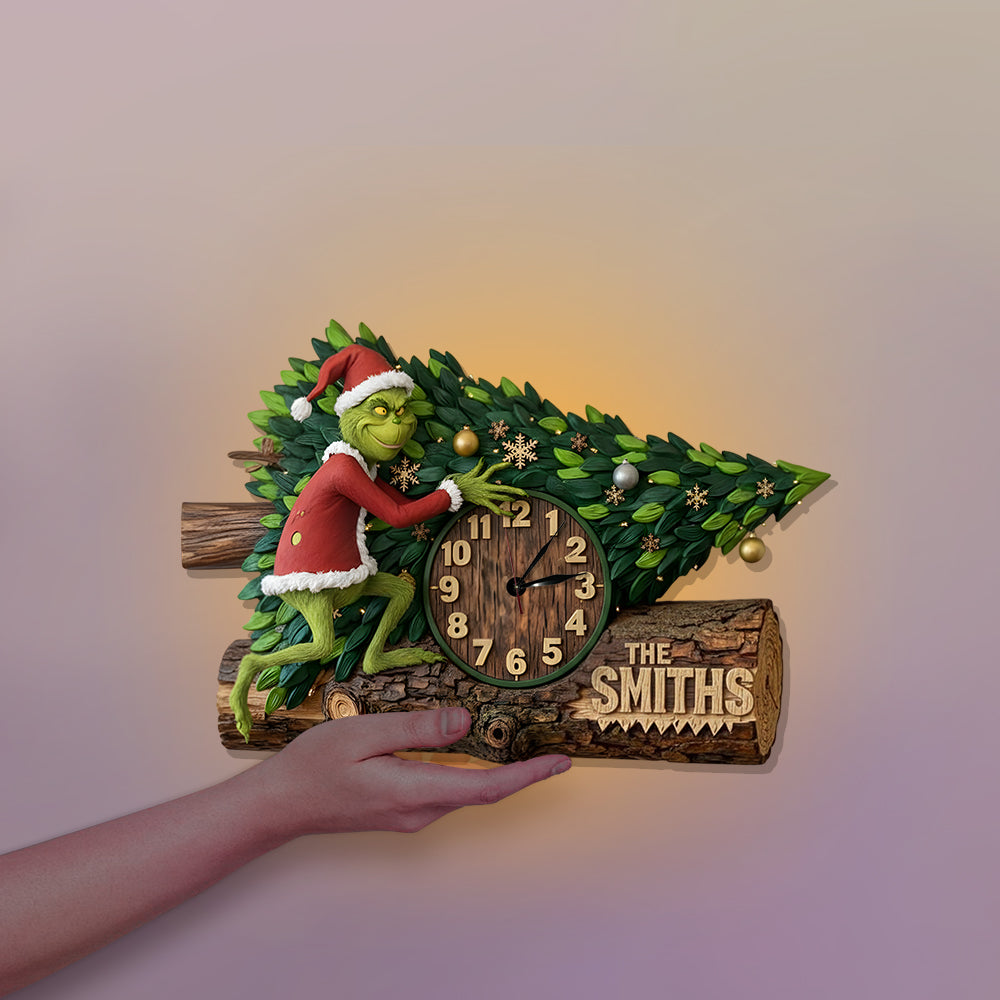 Horloge murale lumineuse LED personnalisée « Vol du sapin et du temps »