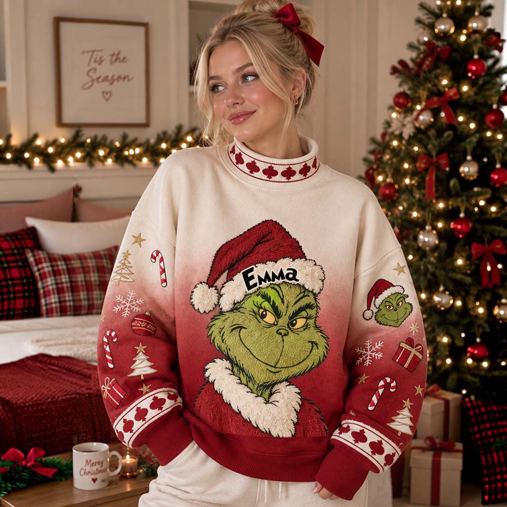 Green Monster Christmas - Personalized Stole Christmas Mock Neck Sweatshirt