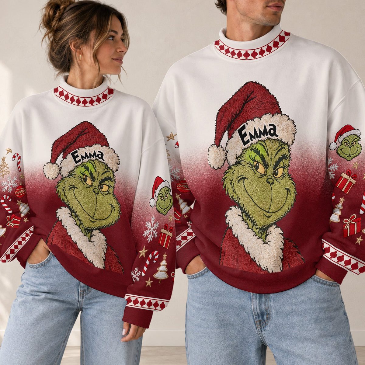 Green Monster Christmas - Personalized Stole Christmas Mock Neck Sweatshirt