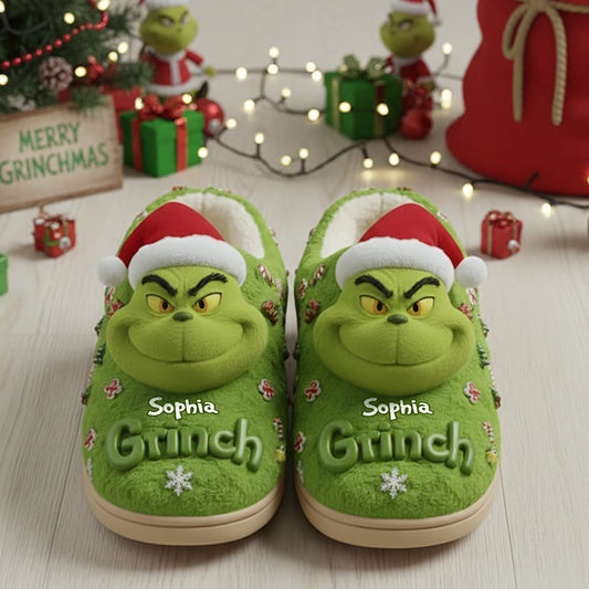 Joyeux Grinchmas - Étole de Noël personnalisée - Pantoufles de Noël