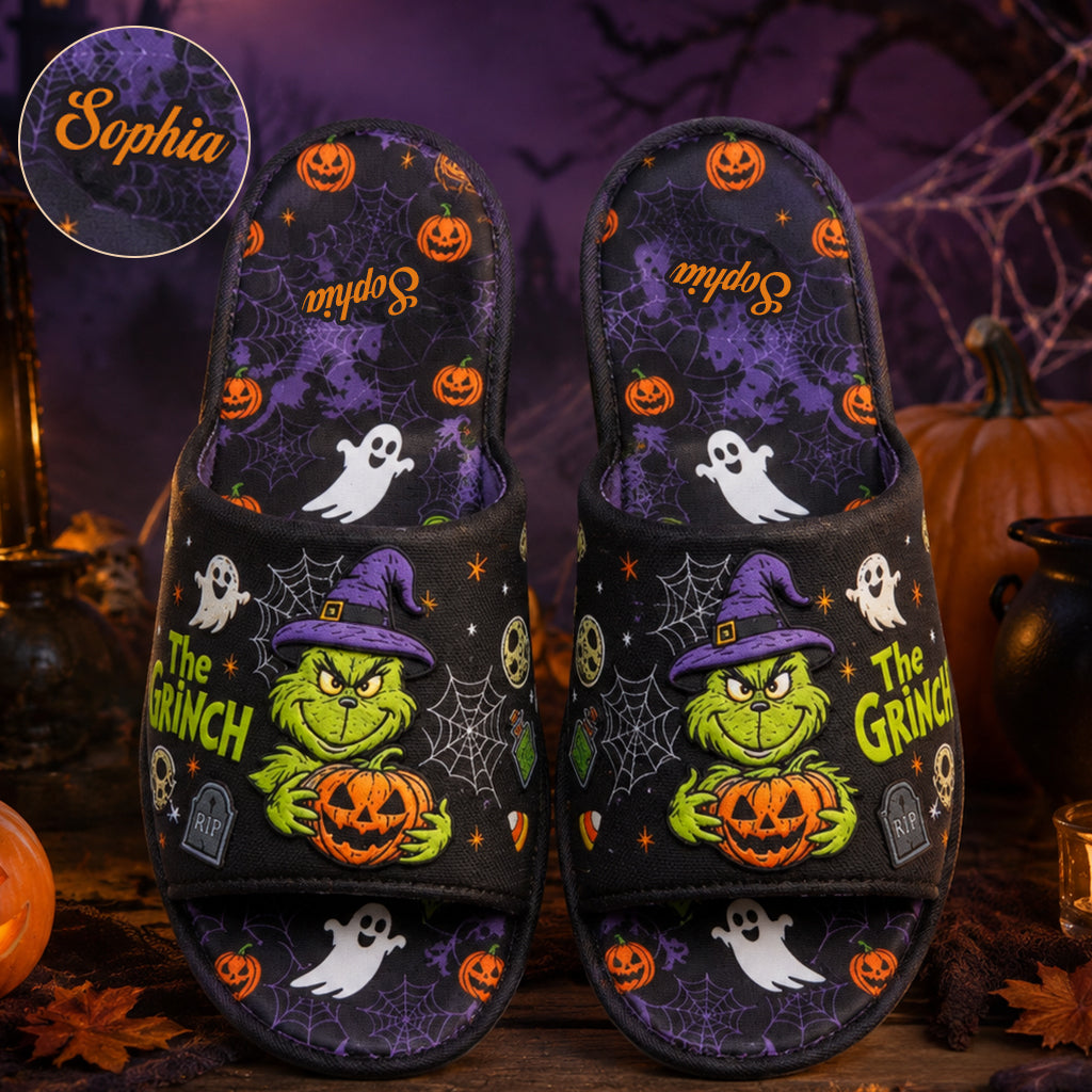 Halloween Mean Guy - Personalized Stole Christmas Open-Toe Slippers
